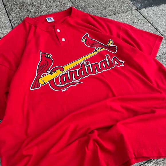 Cardinals Russell Athletic Red Henley Football NFL Cardinals Graphic 1/4 Button - Picture 1 of 4